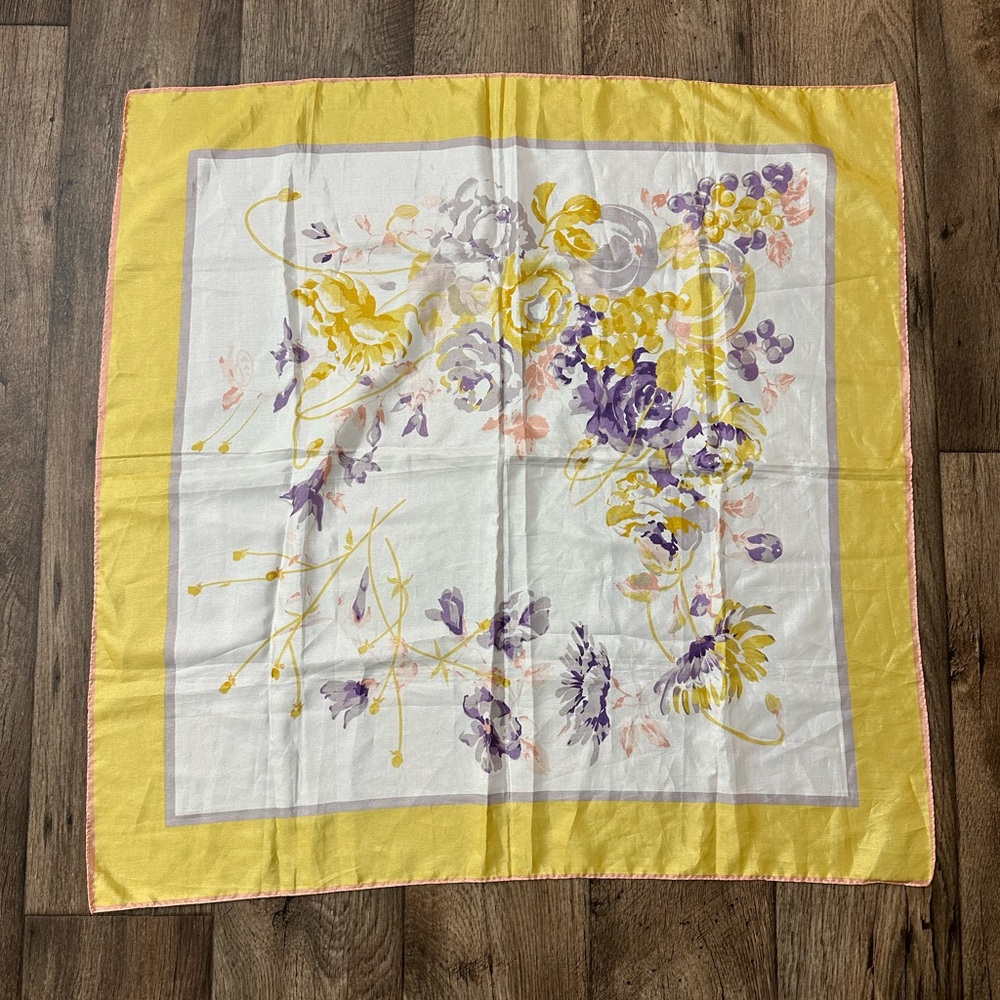 Vintage Floral Scarf Made in Korea Flowers Yellow Purple